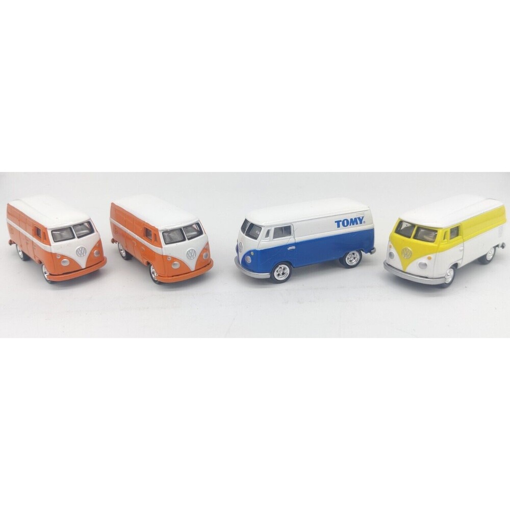 Johnny Lightning 1965 VW Transporter Bus Lot Of 4 Vans 2 Orange 1 Yellow 1 Blue